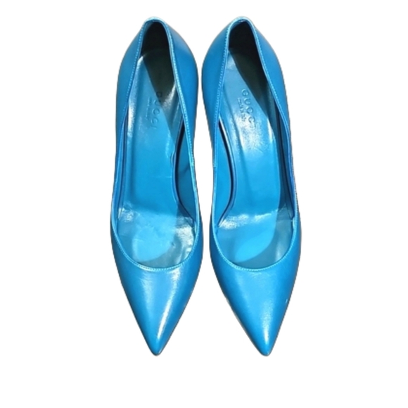 🎁HOLIDAY SPECIAL🎁GUCCI Teal Leather Stiletto Pumps - Picture 4 of 13